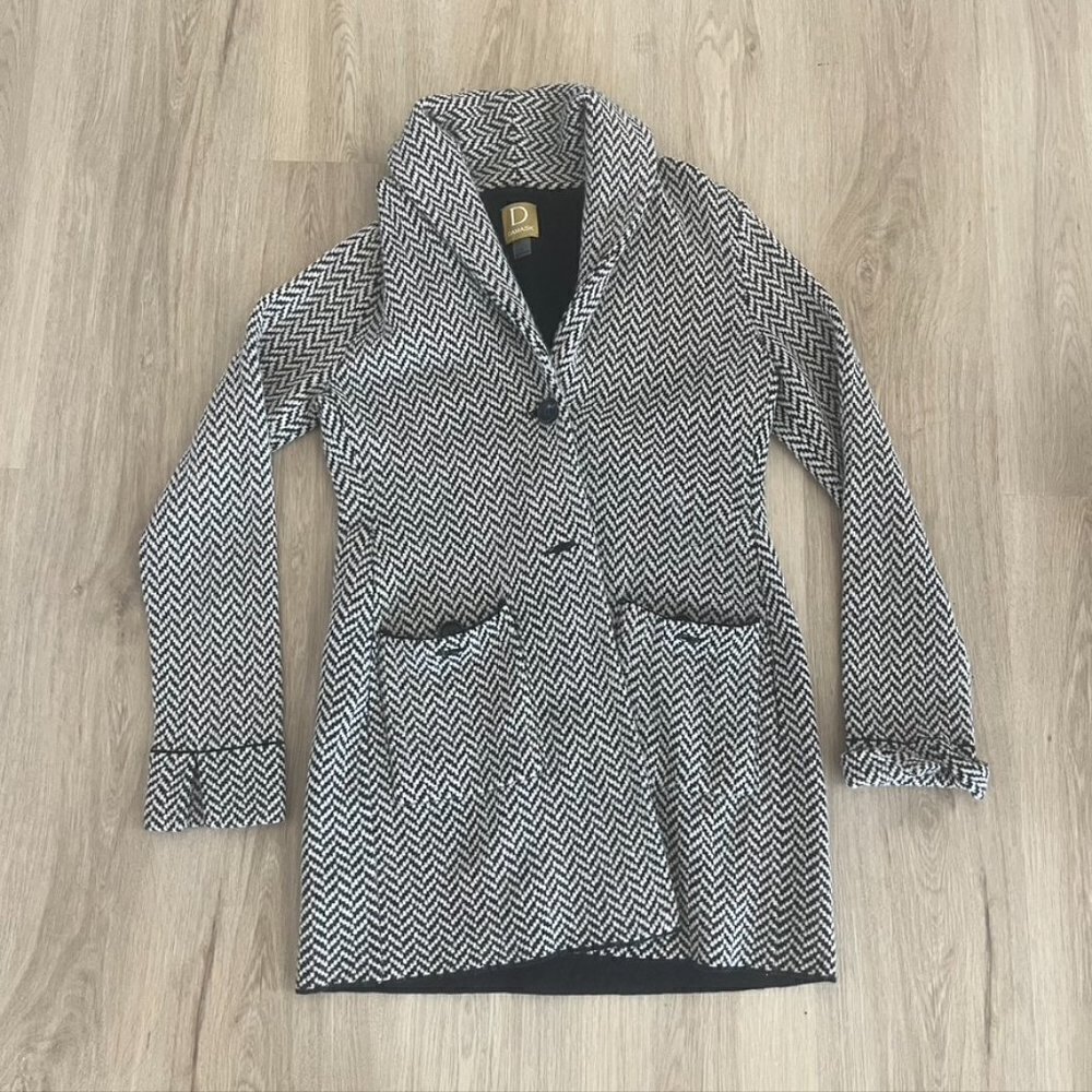 Damask Black & Tan Chevron Sweater Coat Jacket Medium